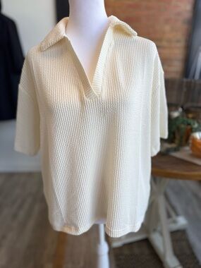 Simply Southern Cream Short-Sleeve Knit Polo